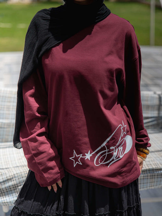 BURGUNDY LONG SLEEVE T-SHIRT