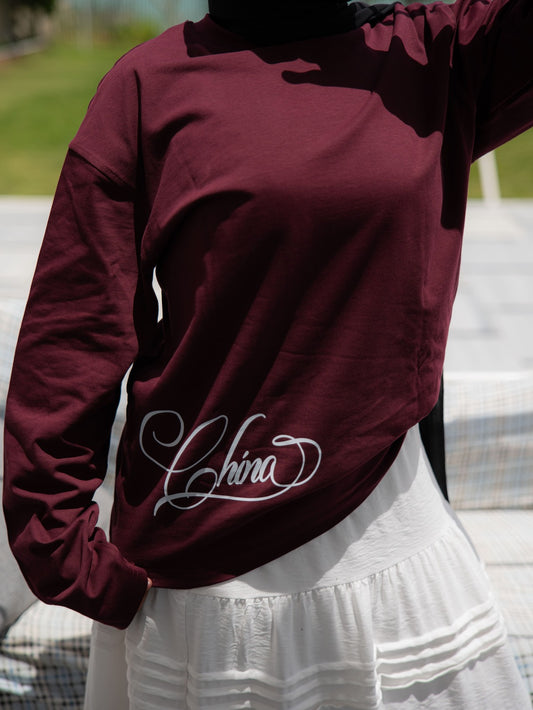BURGUNDY LONG SLEEVE T-SHIRT
